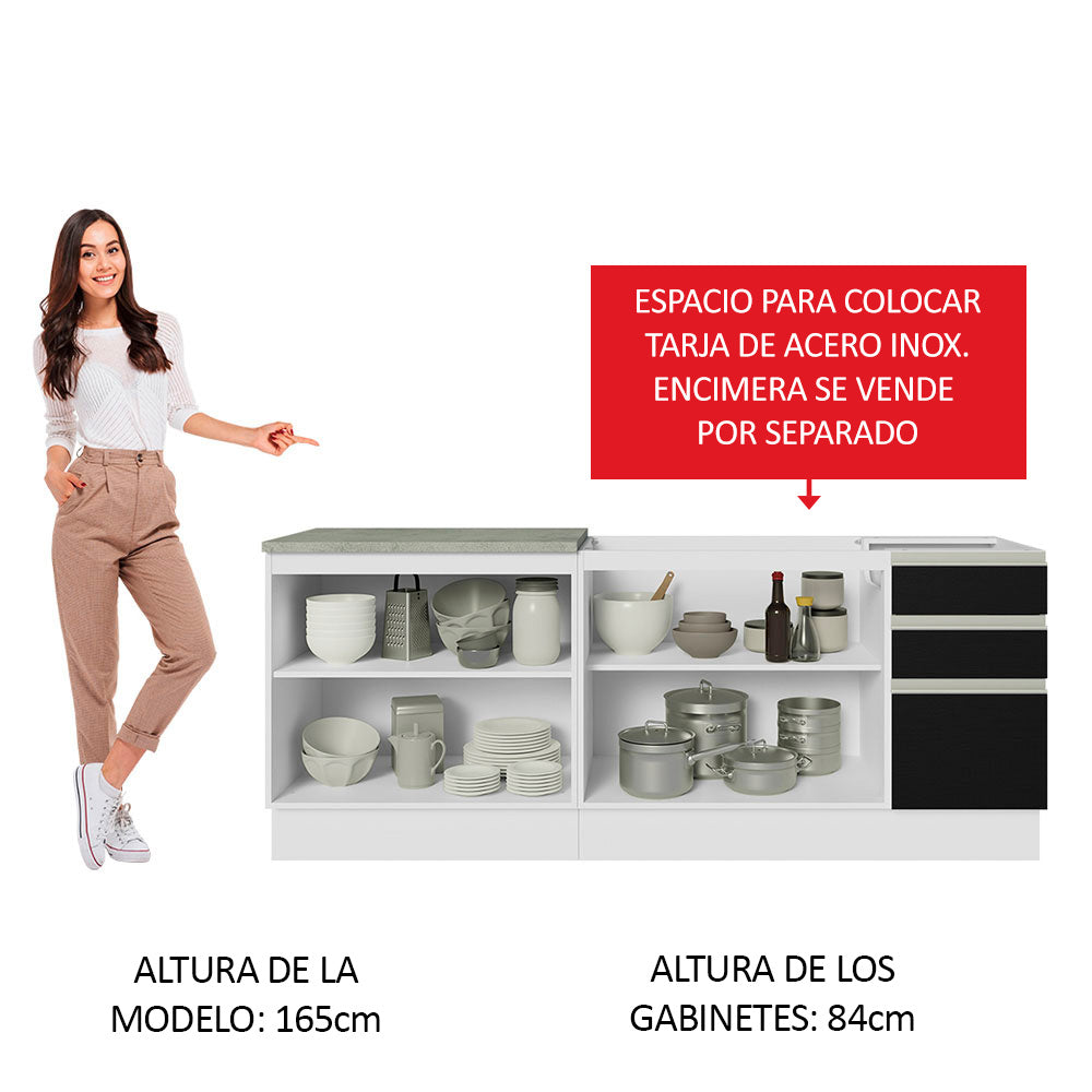 Cocina Compacta 200 cm Blanco/Negro Glamy Madesa