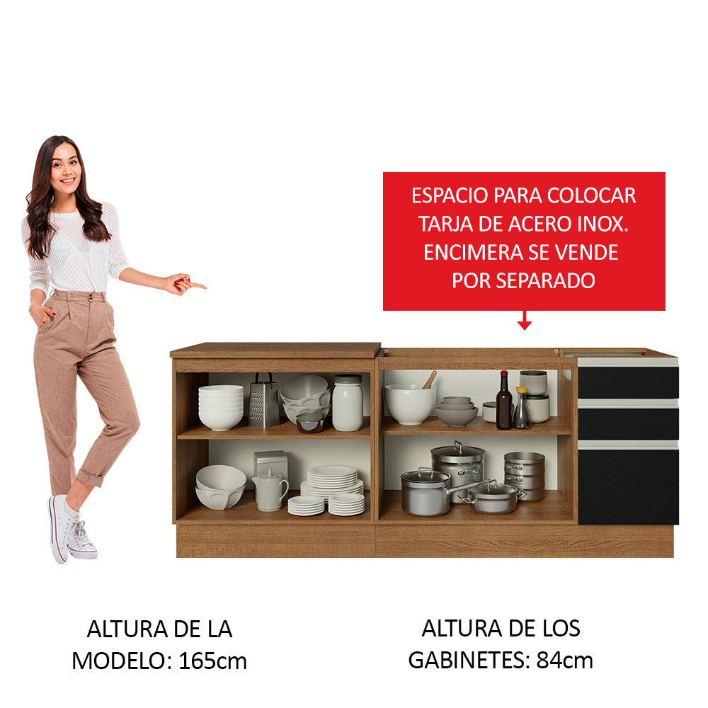 Cocina Compacta 200 cm Marrón/Negro Glamy Madesa