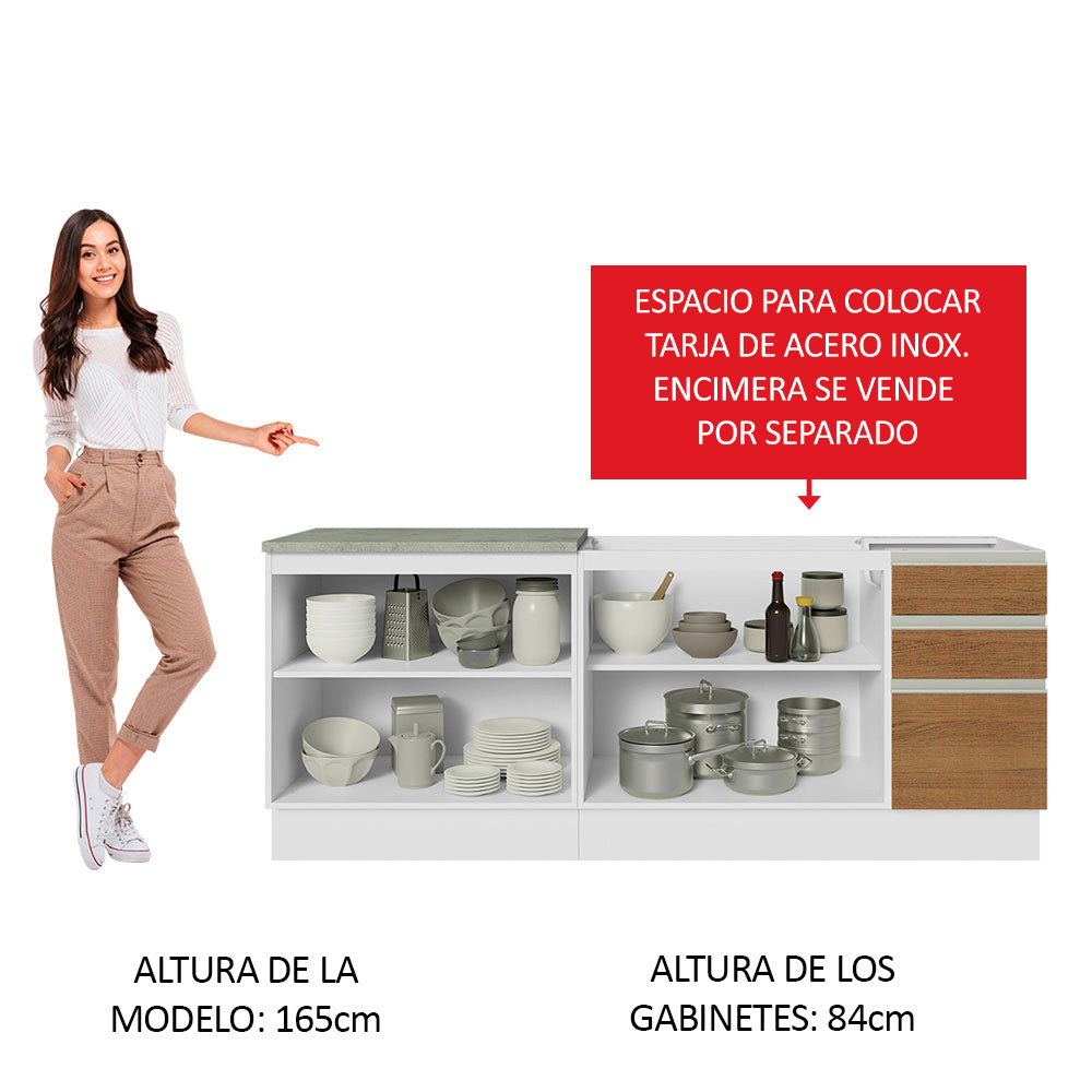 Cocina Compacta 200 cm Blanco/Marrón Glamy Madesa