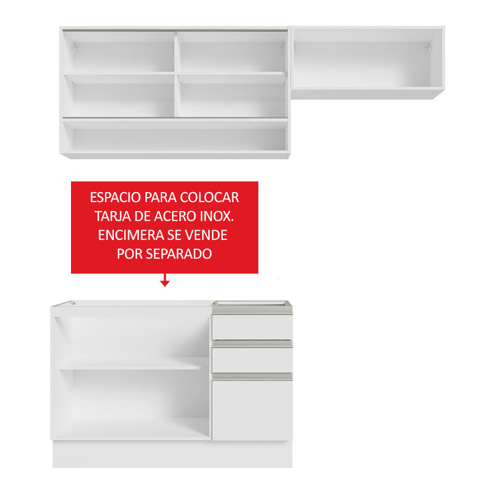 Cocina Integral 200cm sin Fregadero Blanco Glamy 08