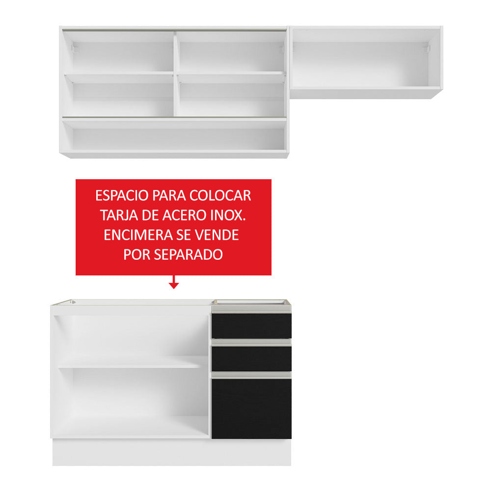 Cocina Compacta 200 cm Blanco/Negro Glamy Madesa