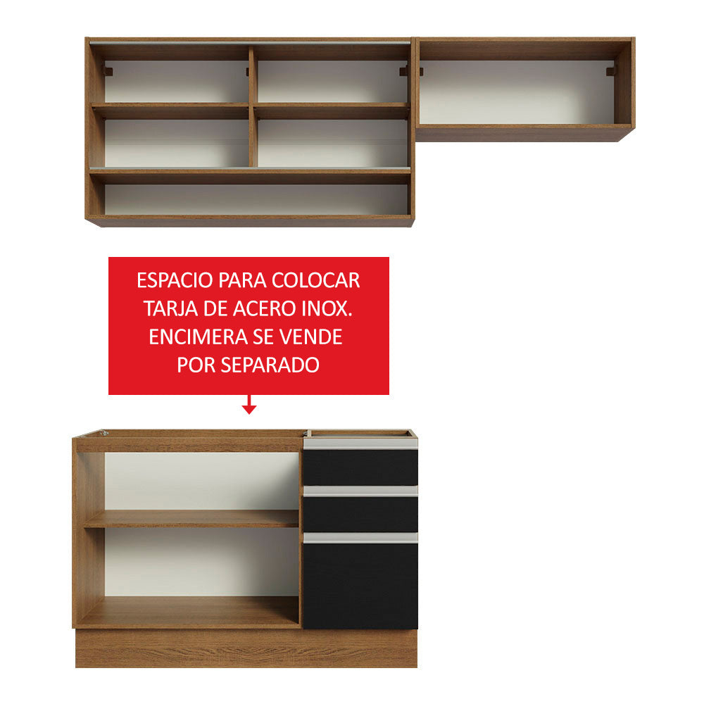 Cocina Compacta 200 cm Marrón/Negro Glamy Madesa