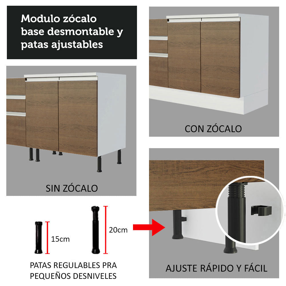 Cocina Integral 200cm sin Fregadero Blanco/Marrón Glamy 08