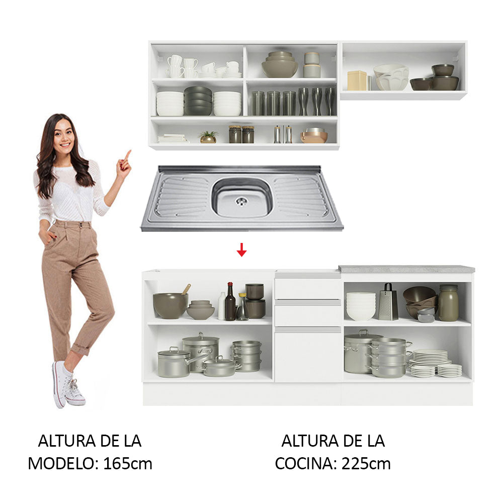 Cocina Integral con Fregadero 200cm Glamy 09 Blanco