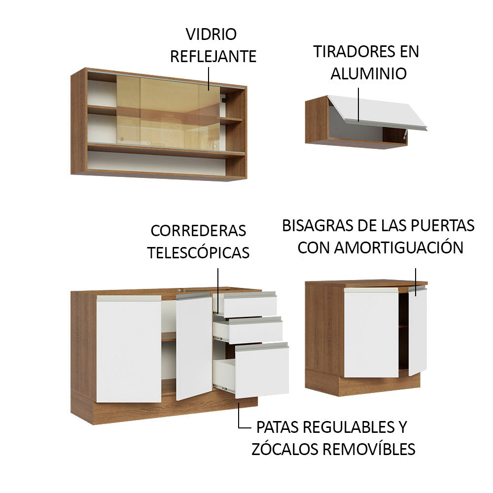 Cocina Integral con Fregadero 200cm Glamy 09 Marrón/Blanco