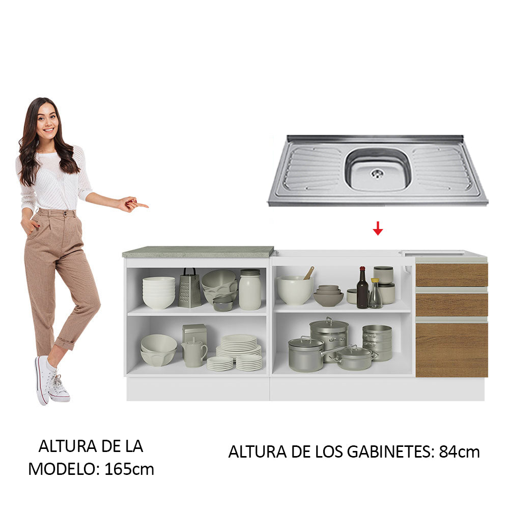 Mueble de Cocina 200cm Con Tarja Glamy Blanco/Marrón