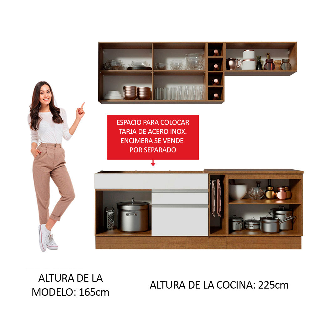 Cocina Compacta 220 x 52 cm 6 Puertas 2 Cajones Marrón/Blanco Glamy Madesa 01