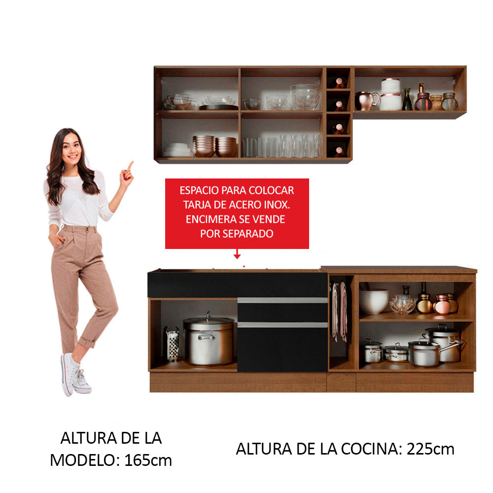 Cocina Compacta 220 cm Marrón/Negro Glamy Madesa