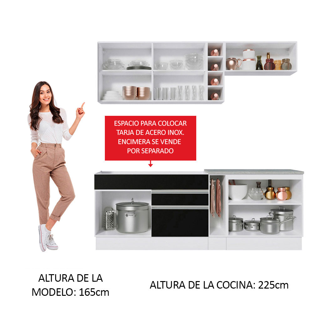 Cocina Integral 220cm Blanco/Marrón/Negro Glamy 02