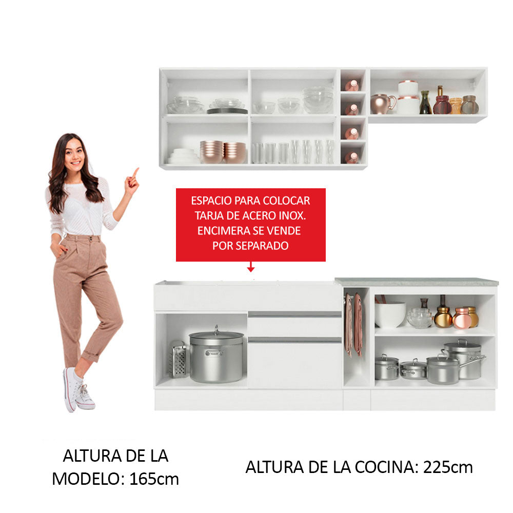 Cocina Integral 220cm Blanco/Blanco/Marrón Parma 03