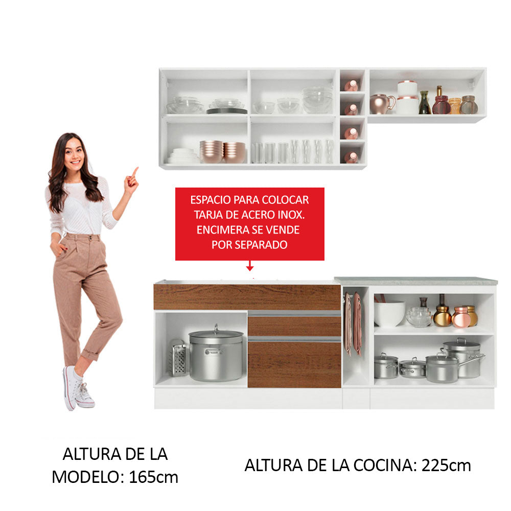 Cocina Integral 220cm Blanco/Marrón Parma 03