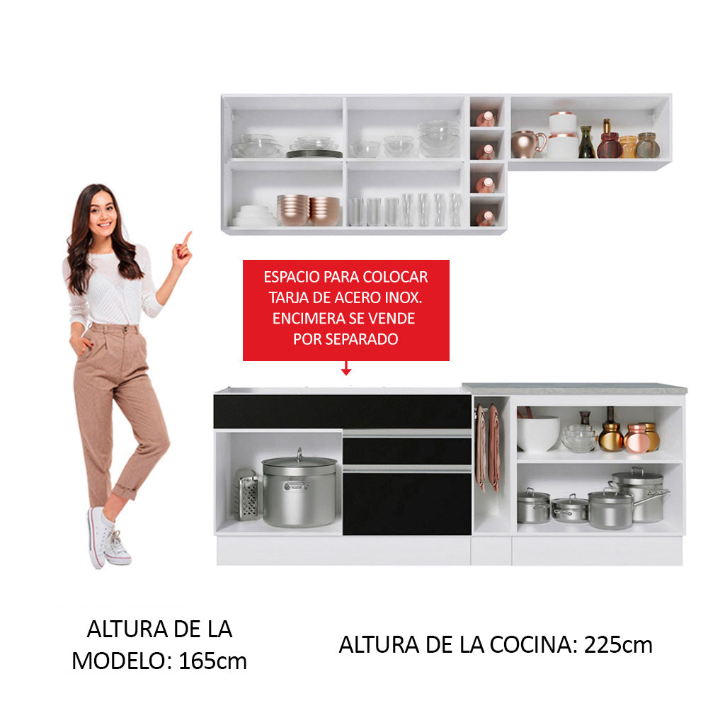 Cocina Integral 220cm Blanco/Marrón/Negro Glamy 03