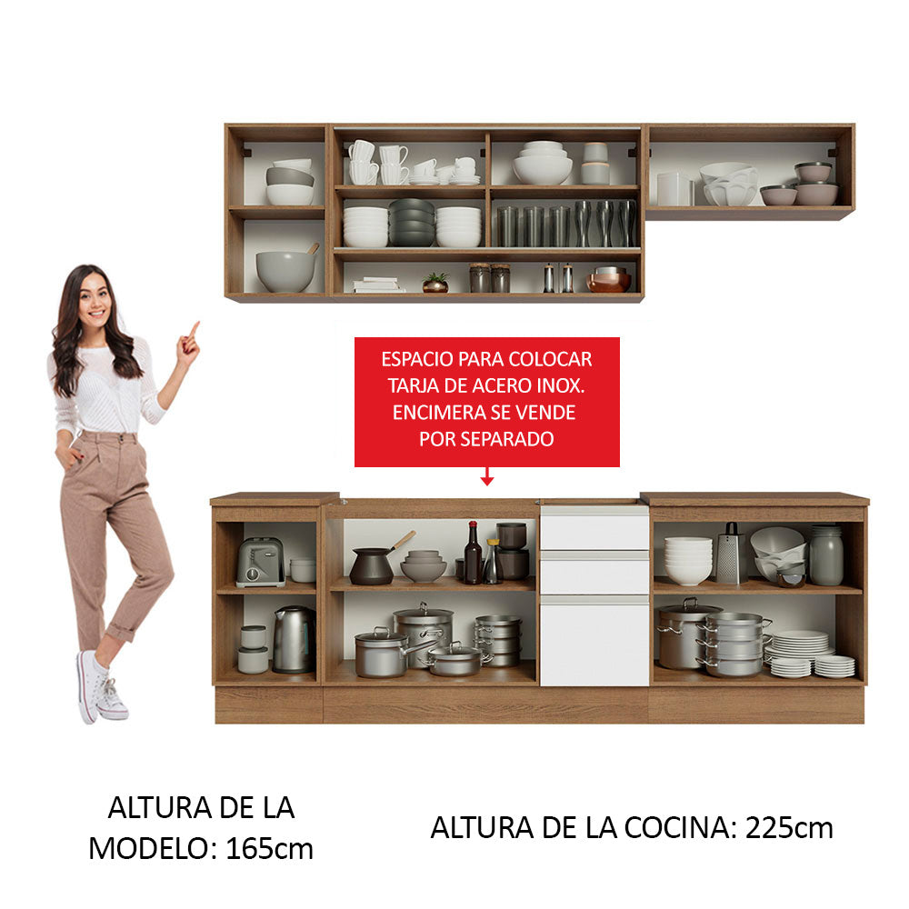 Cocina Integral 240cm sin Fregadero Marrón/Blanco Glamy 03
