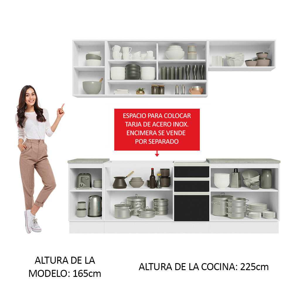 Cocina Integral 240 cm Blanco/Negro Glamy Madesa