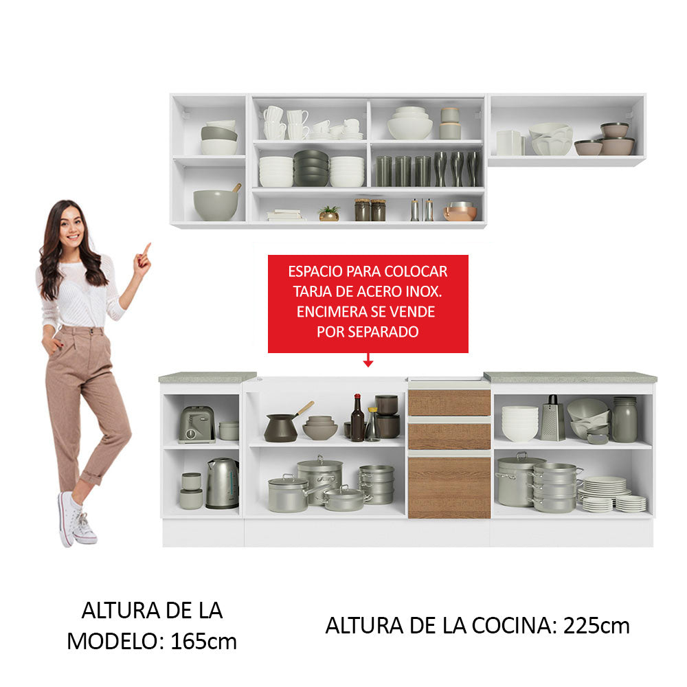 Cocina Integral 240 cm Blanco/Marrón Glamy Madesa