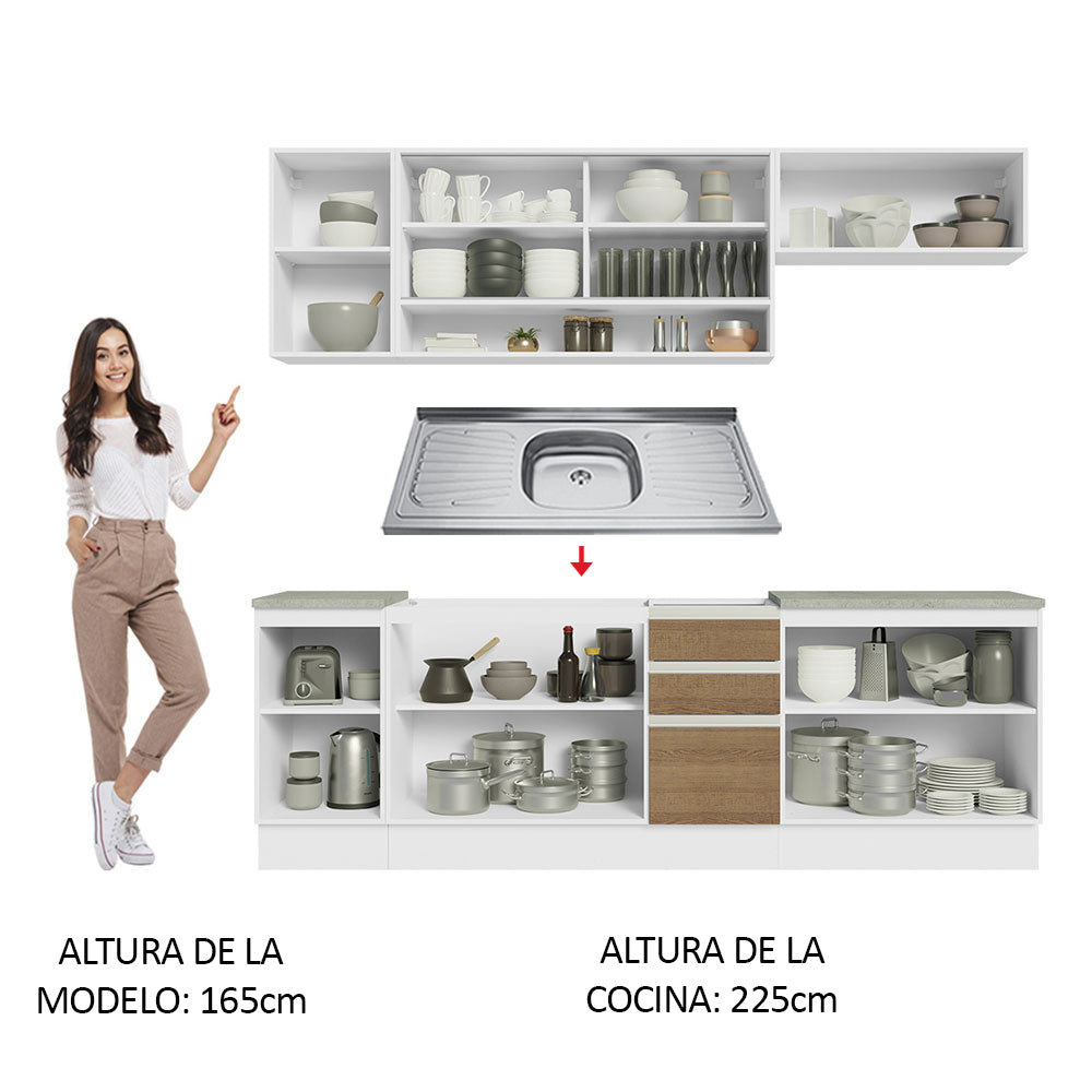 Cocina Integral 240 cm Con Fregadero Blanco/Marrón Glamy Madesa