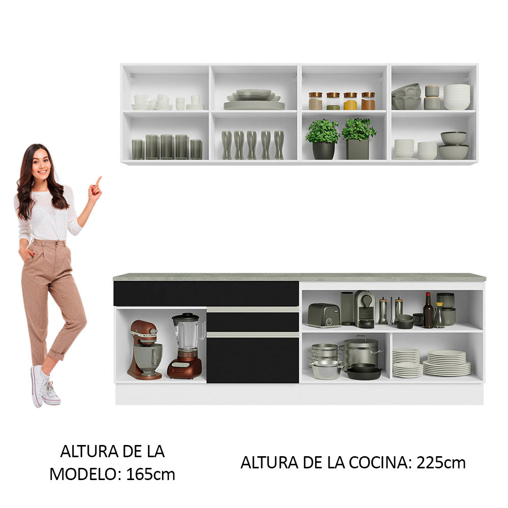 Cocina Integral 240 cm Blanco/Negro Glamy Madesa