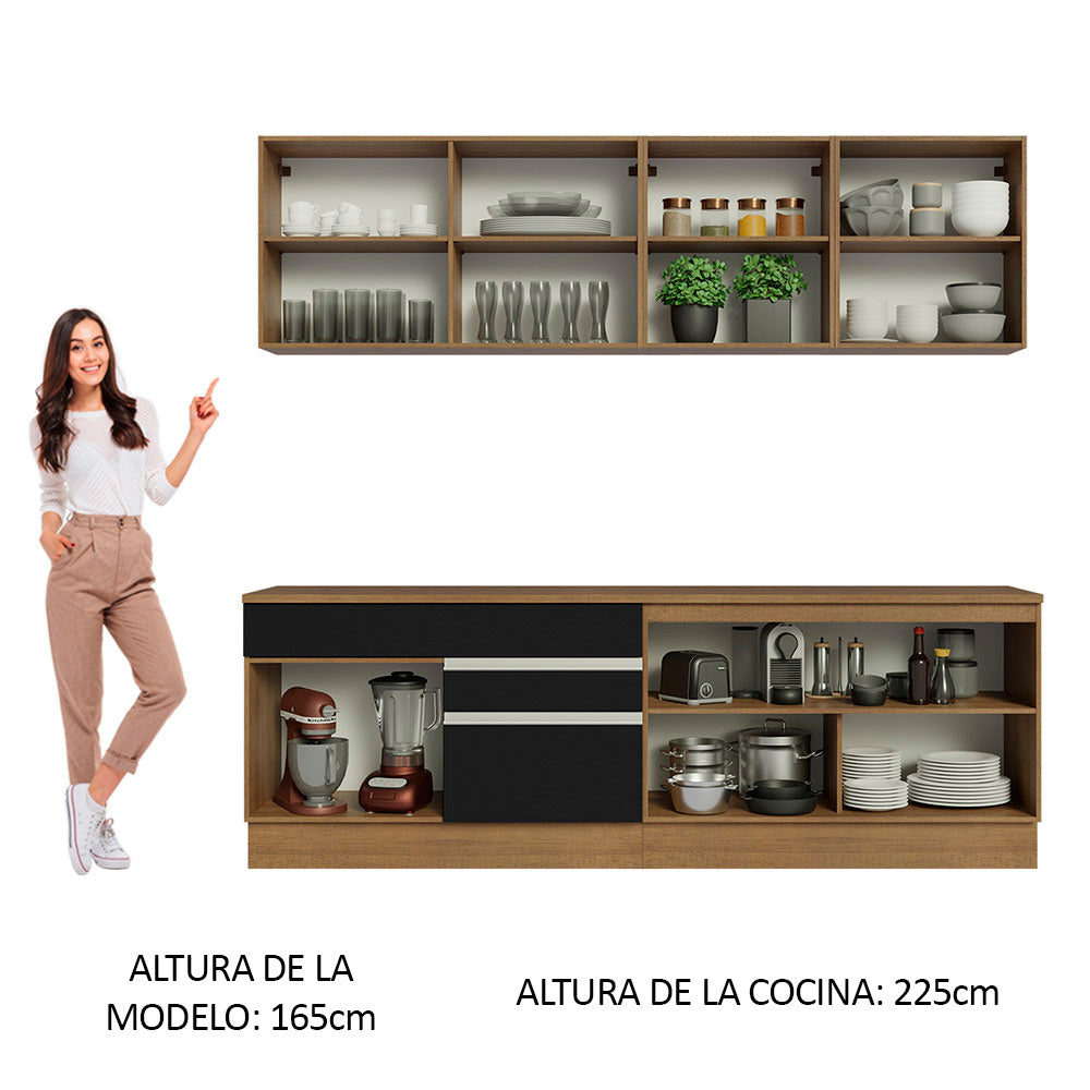 Cocina Integral 240 cm Marrón/Negro Glamy Madesa