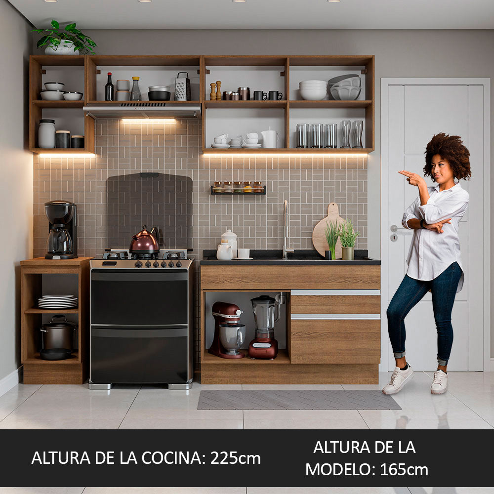 Cocina Integral 240 x 52 cm 6 Puertas 2 Cajones Marrón Glamy Madesa 07