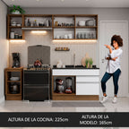 Cocina Integral 240 x 52 cm 6 Puertas 2 Cajones Marrón/Blanco Glamy Madesa 07