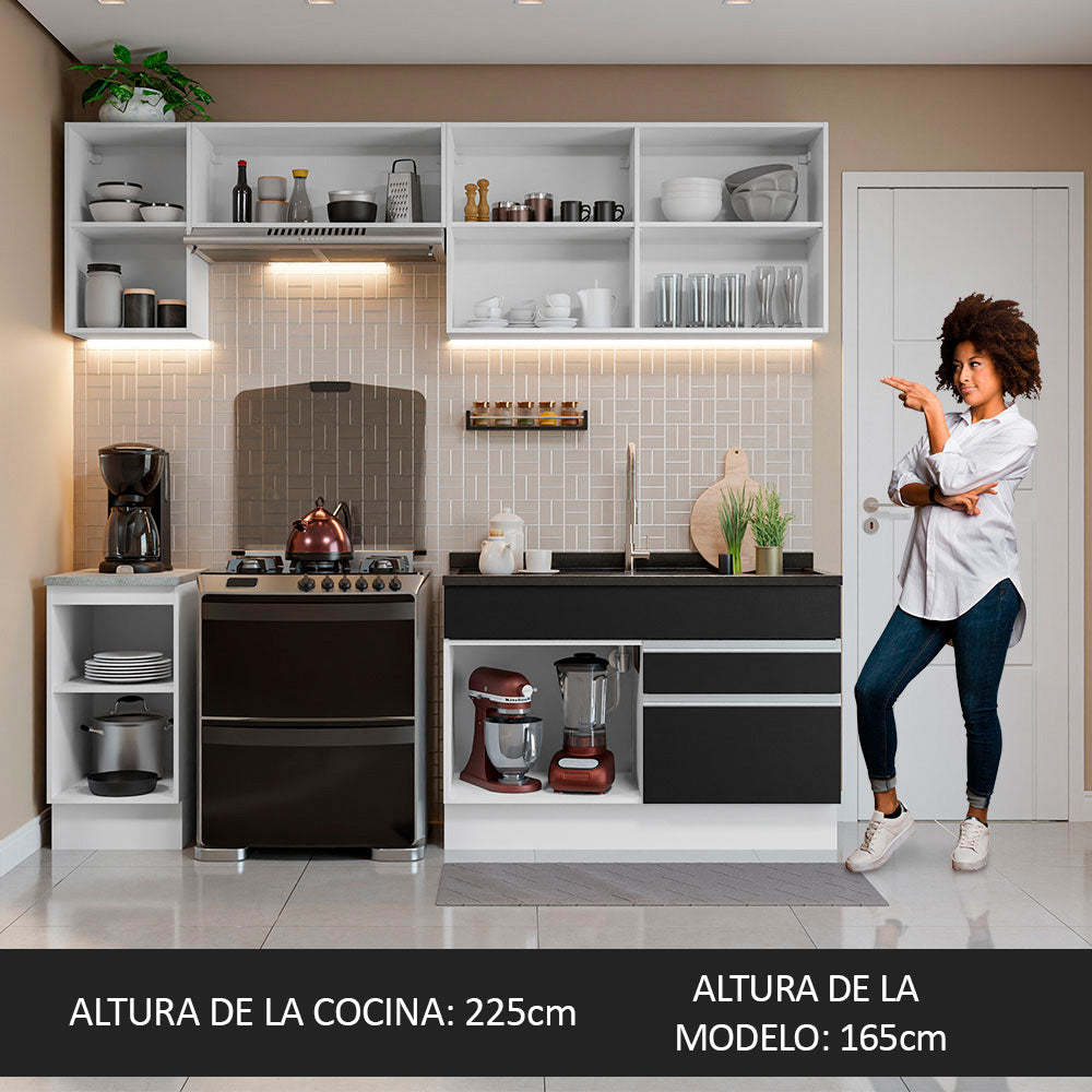 Cocina Integral 240 cm Blanco/Negro Glamy Madesa