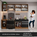 Cocina Integral 240 x 52 cm 6 Puertas 2 Cajones Marrón/Negro Glamy Madesa 07