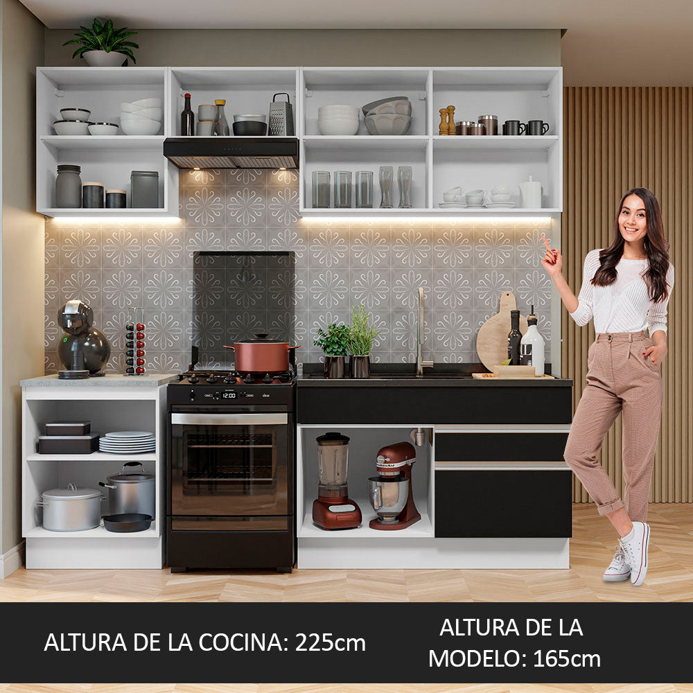 Cocina Integral 240 cm Blanco/Negro Glamy Madesa