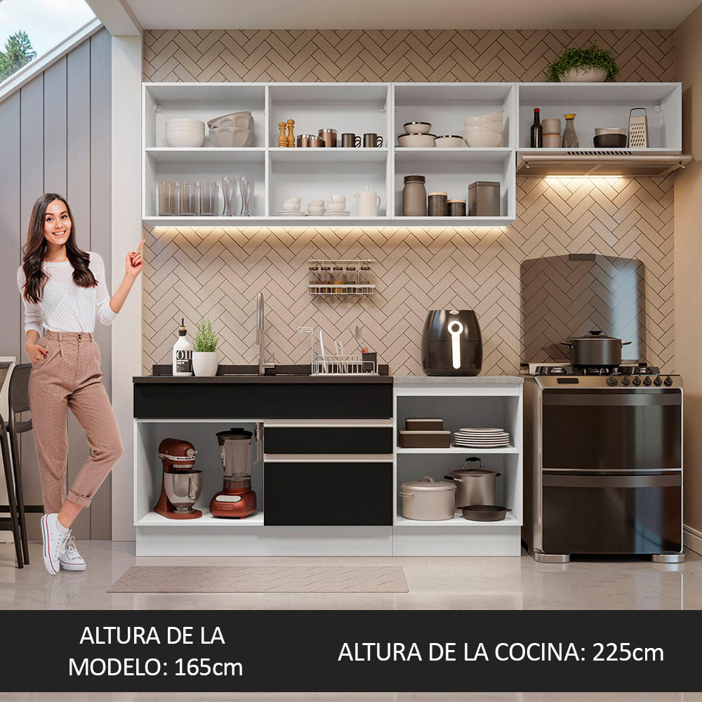 Cocina Integral 260 cm Blanco/Negro Glamy Madesa