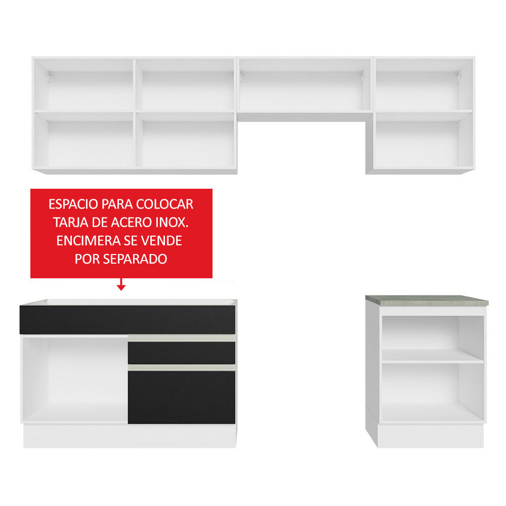 Cocina Integral 260 cm Blanco/Negro Glamy Madesa