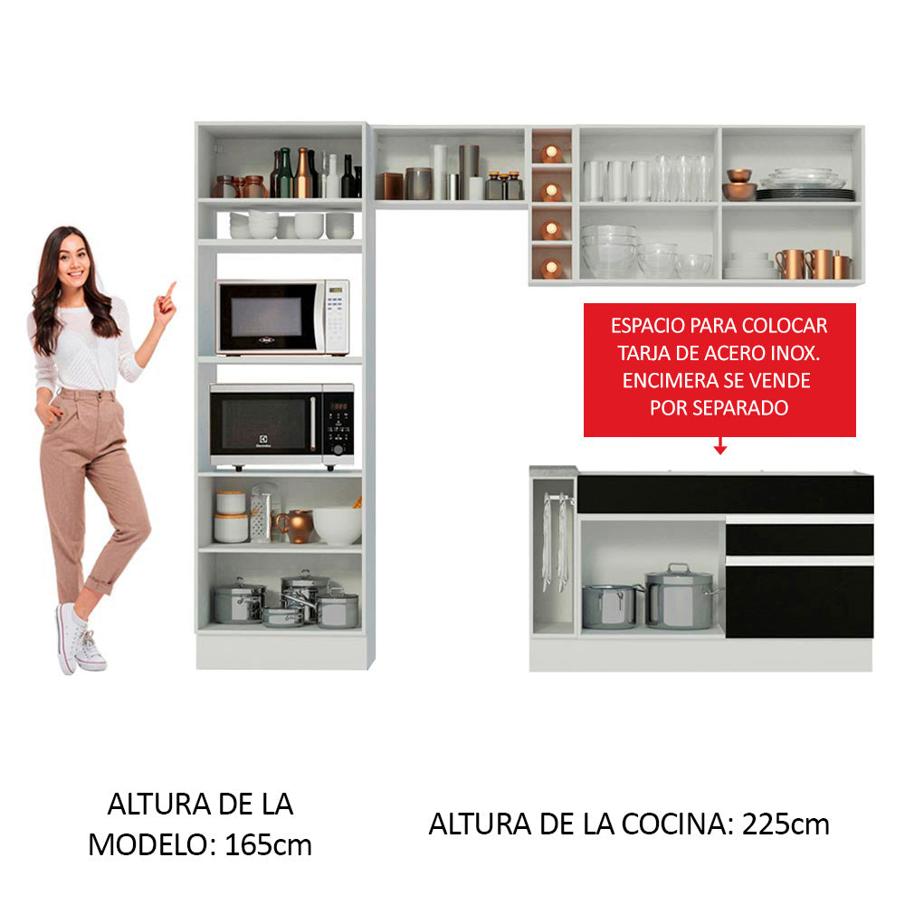 Cocina Integral 270cm Blanco/Negro/Marrón Glamy 09