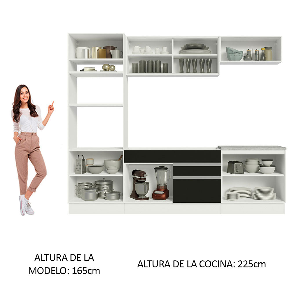 Cocina Integral 270 cm Con Mueble para Horno Blanco/Negro Glamy Madesa