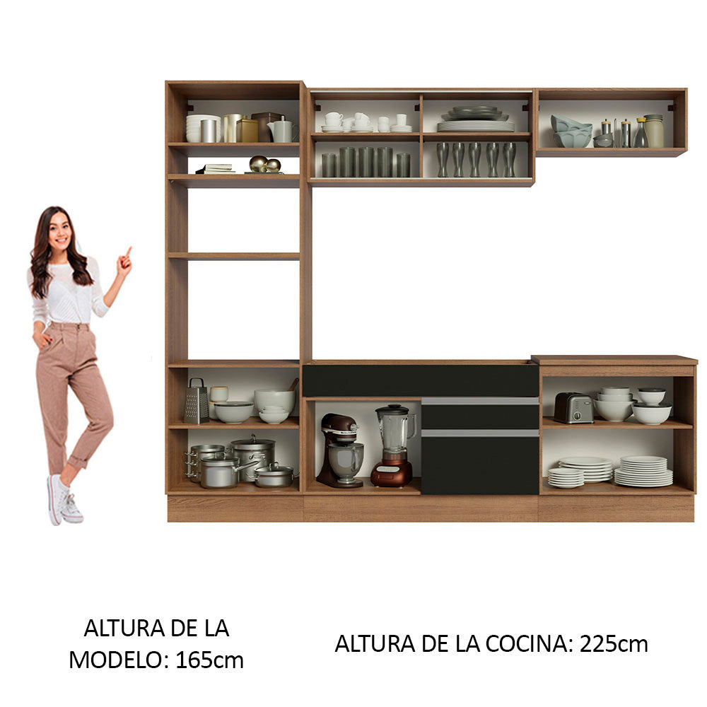 Cocina Integral 270 cm Con Mueble para Horno Marrón/Negro Glamy Madesa