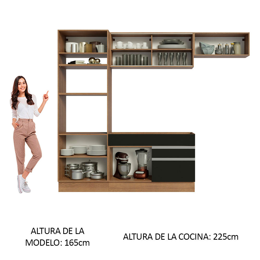 Cocina Integral 270 cm Con Mueble para Horno Marrón/Negro Glamy Madesa