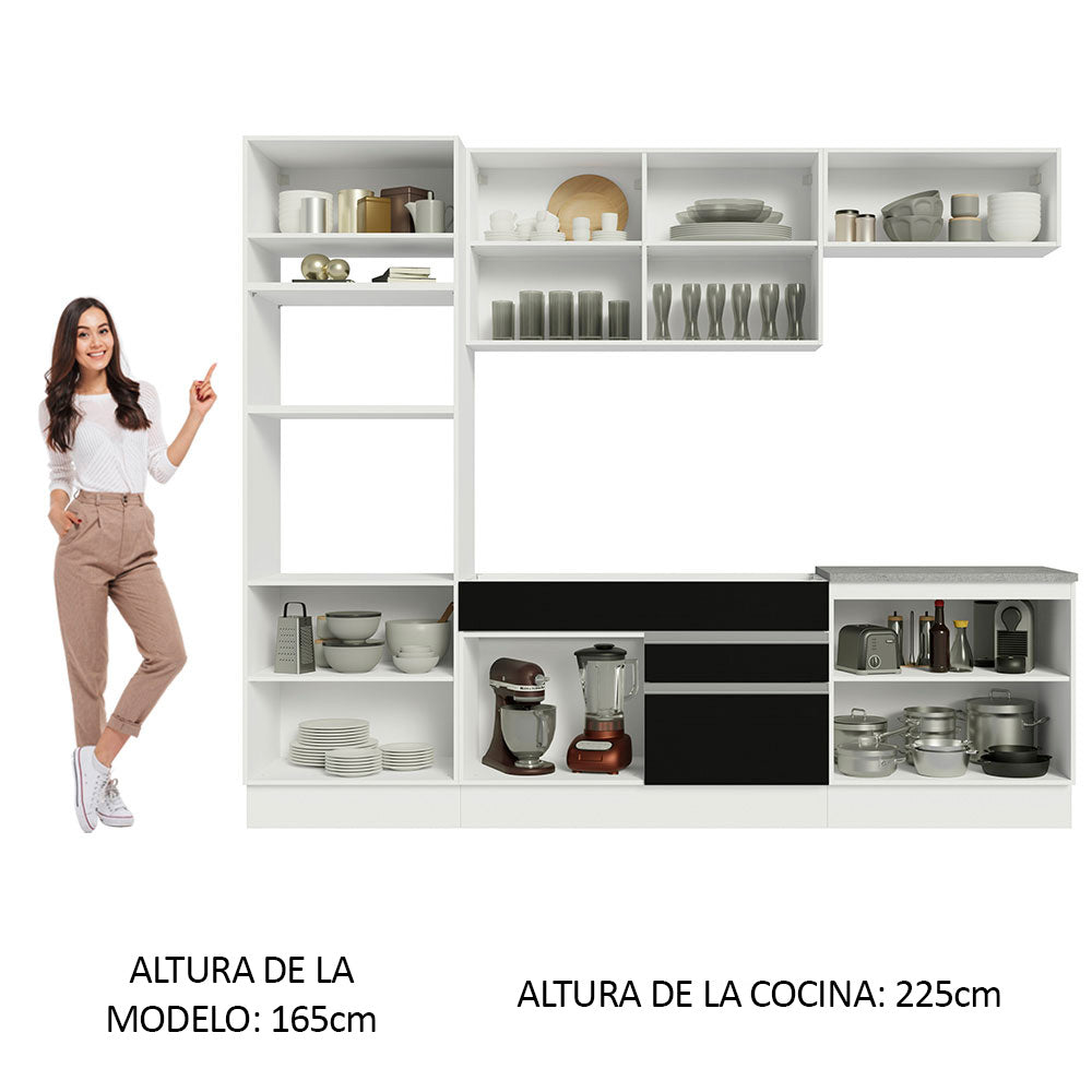 Cocina Integral 270 cm Con Mueble para Horno Blanco/Negro Glamy Madesa