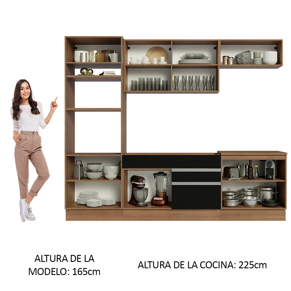 Cocina Integral 270 cm Con Mueble para Horno Marrón/Negro Glamy Madesa