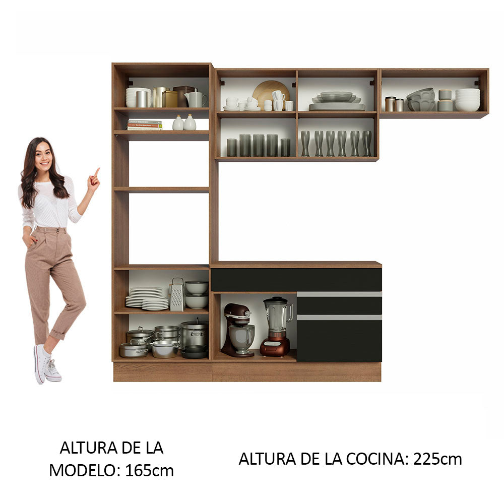 Cocina Integral 270 cm Con Mueble para Horno Marrón/Negro Glamy Madesa