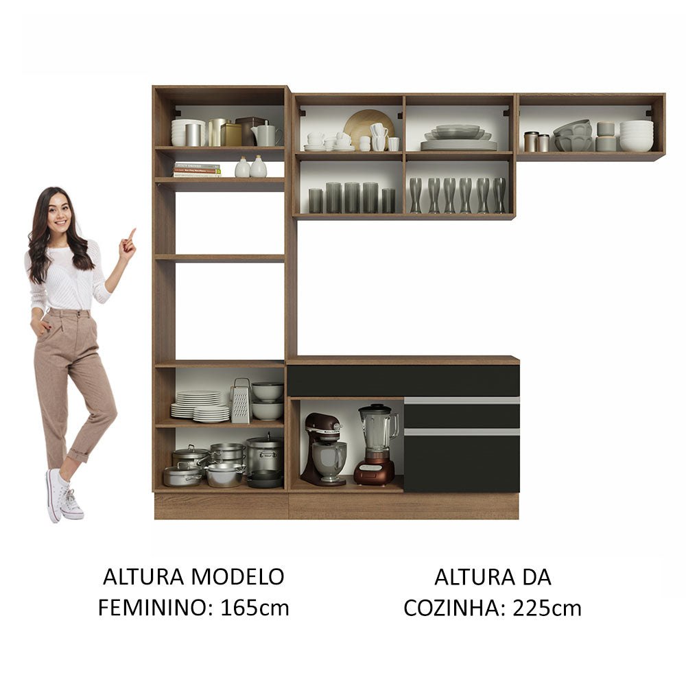 Cocina Integral 270cm Marrón/Negro Glamy 14