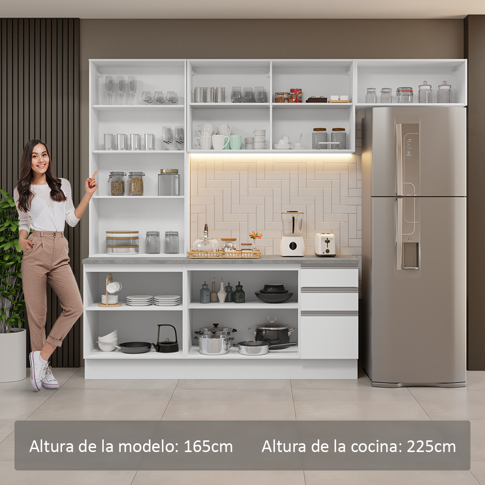 Cocina Integral 270 cm Con Vitrina Blanco Glamy Madesa