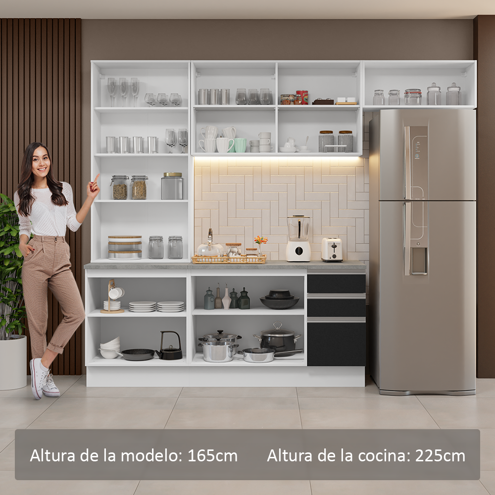 Cocina Integral 270cm Blanco/Negro Glamy 16