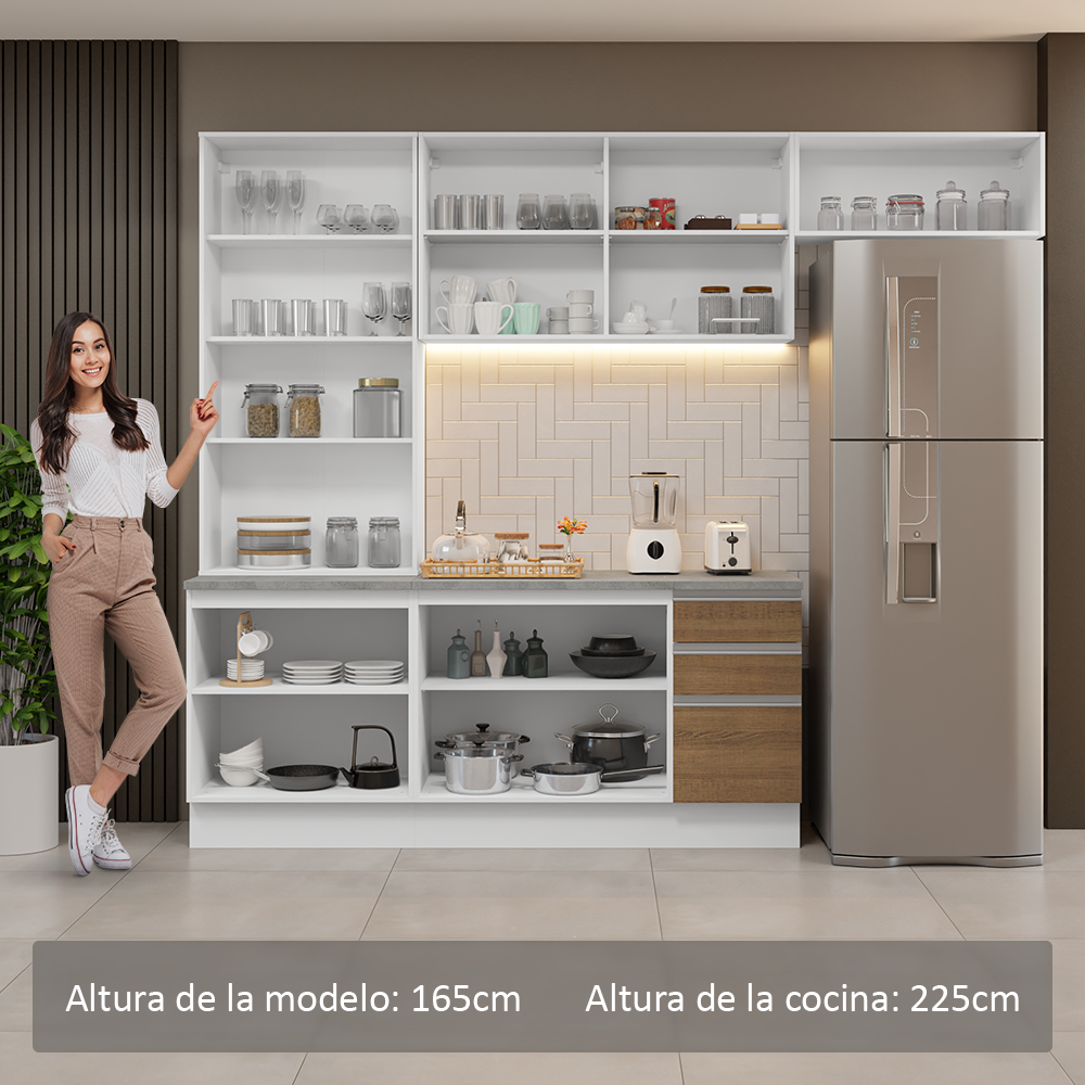 Cocina Integral 270 cm Con Vitrina Blanco/Marrón Glamy Madesa