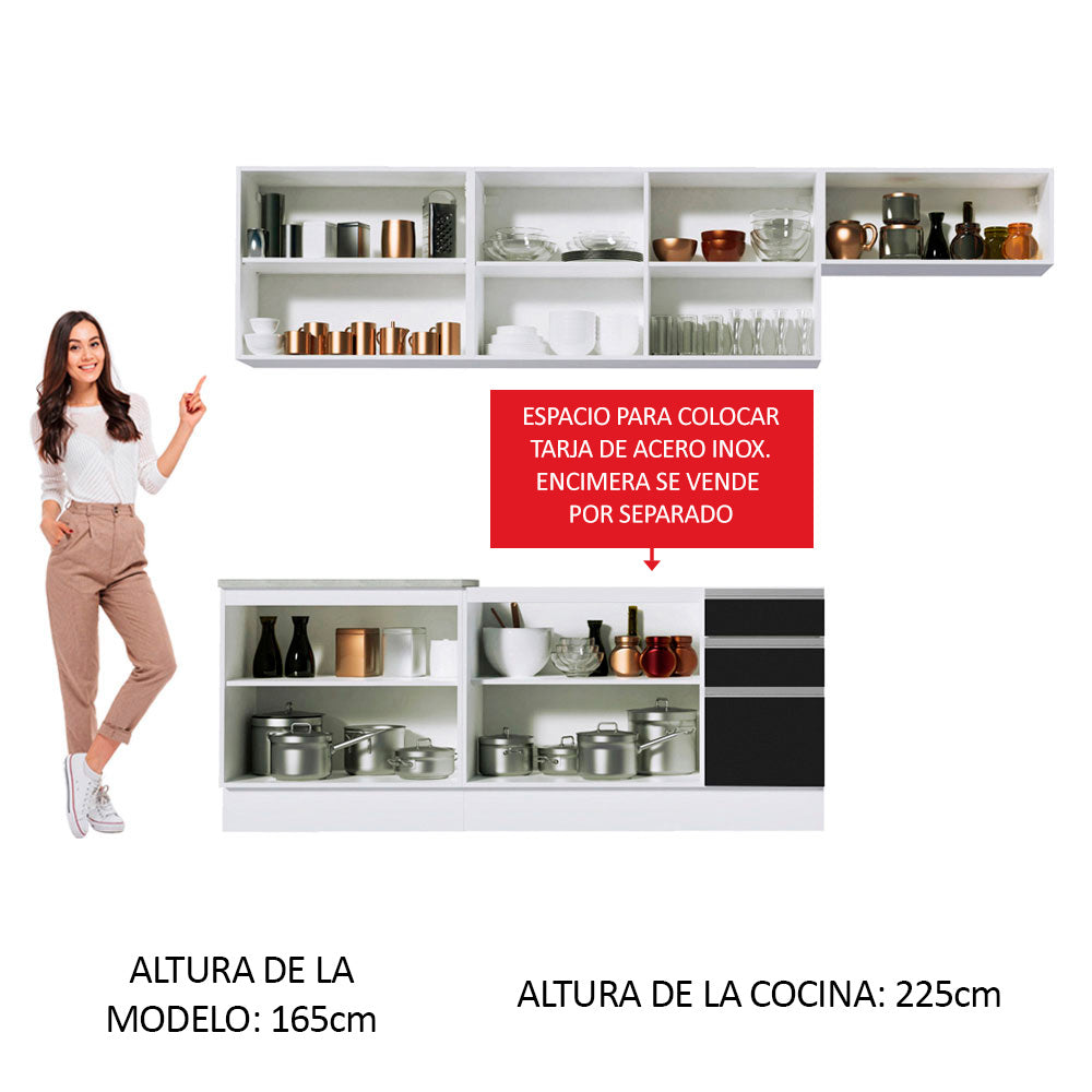Cocina Integral 280 cm Blanco/Negro/Marrón Glamy Madesa