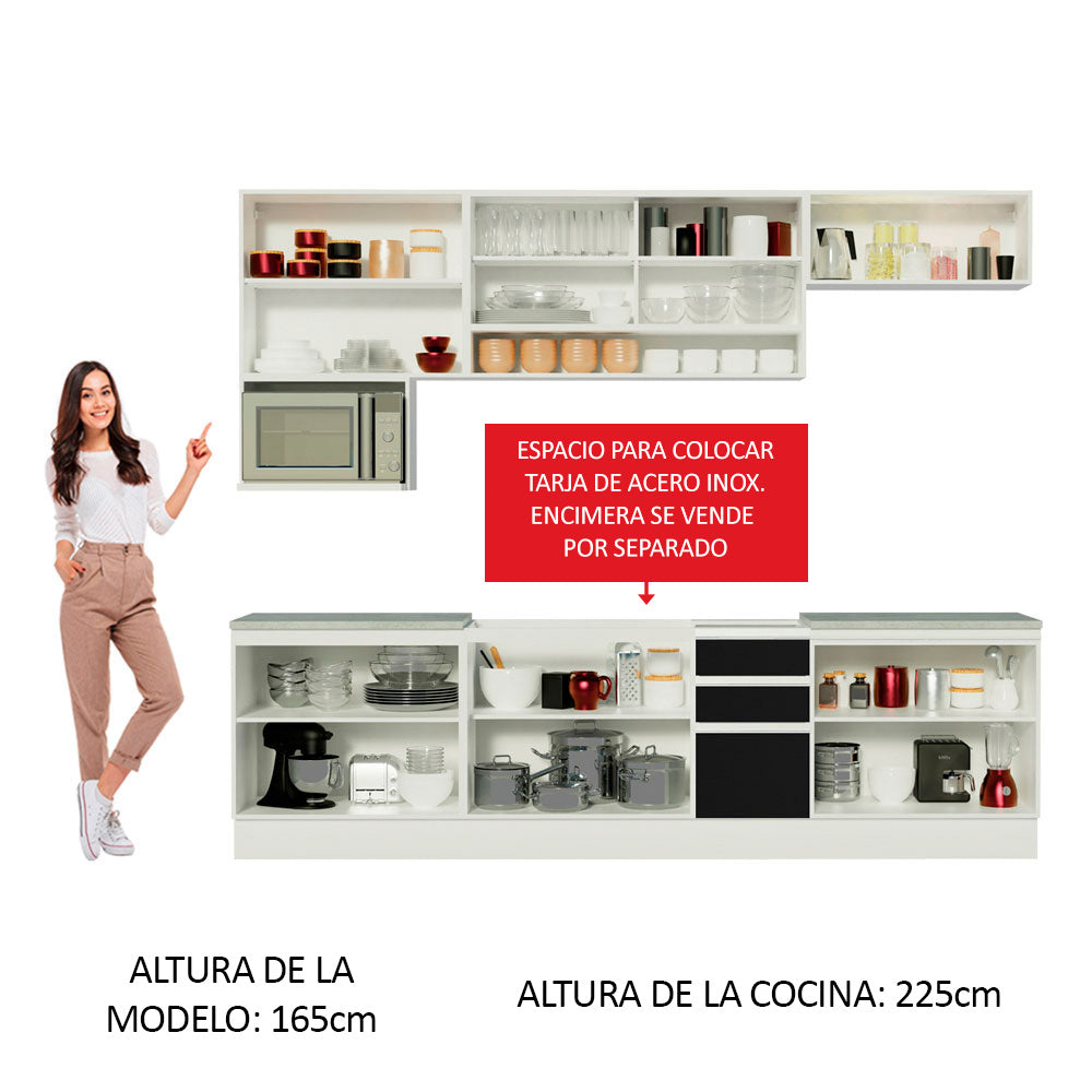 Cocina Integral 280 cm Blanco/Negro Glamy Madesa
