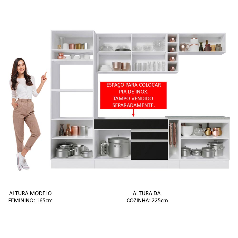 Cocina Integral 290cm Blanco/Negro/Blanco Glamy 07