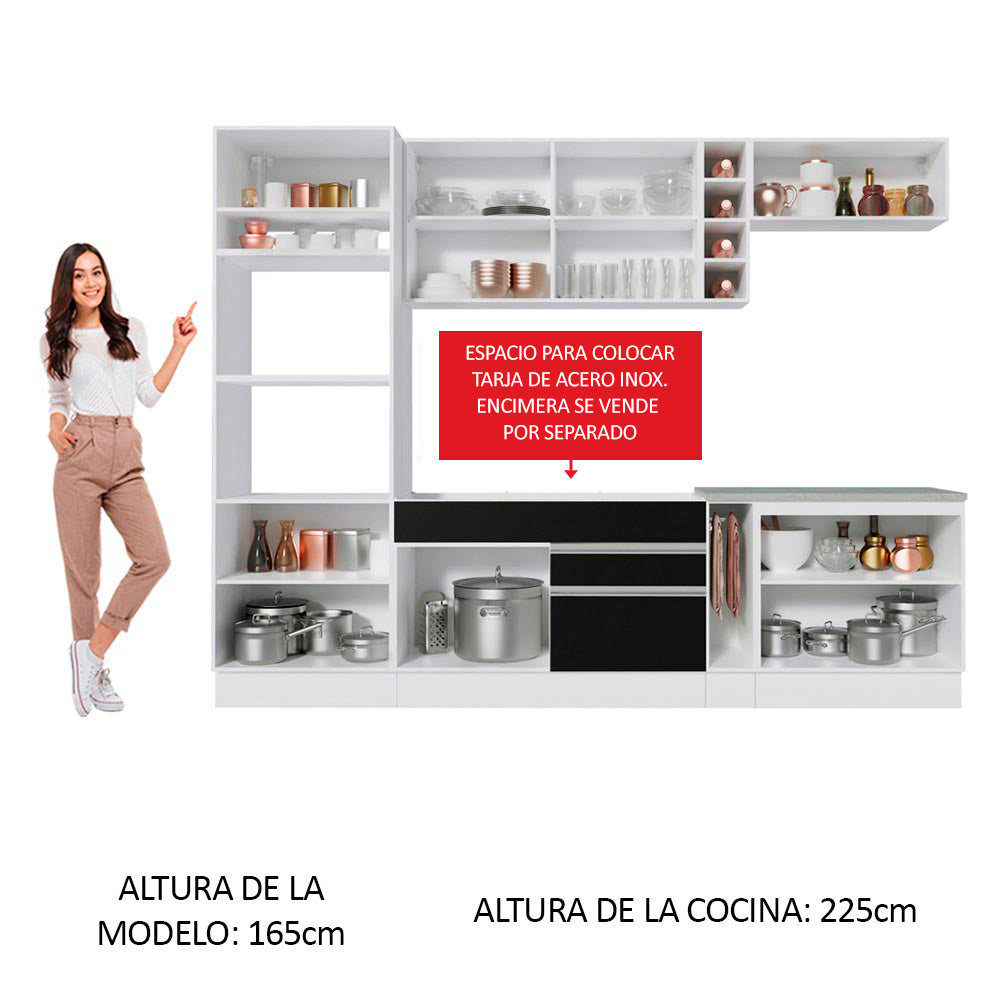 Cocina Integral 290 cm Con Mueble para Horno Blanco/Negro Glamy Madesa