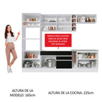 Cocina Integral 290 cm Con Mueble para Horno Blanco/Negro Glamy Madesa