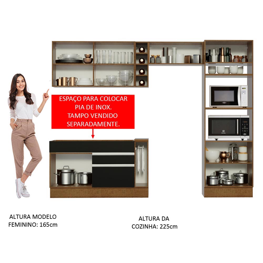 Cocina Integral 290cm Marrón/Negro/Marrón Glamy 10