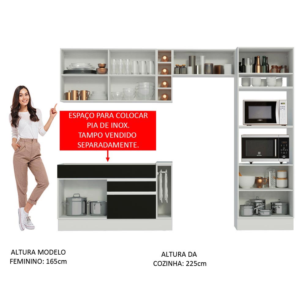 Cocina Integral 290cm Blanco/Negro/Blanco Glamy 10