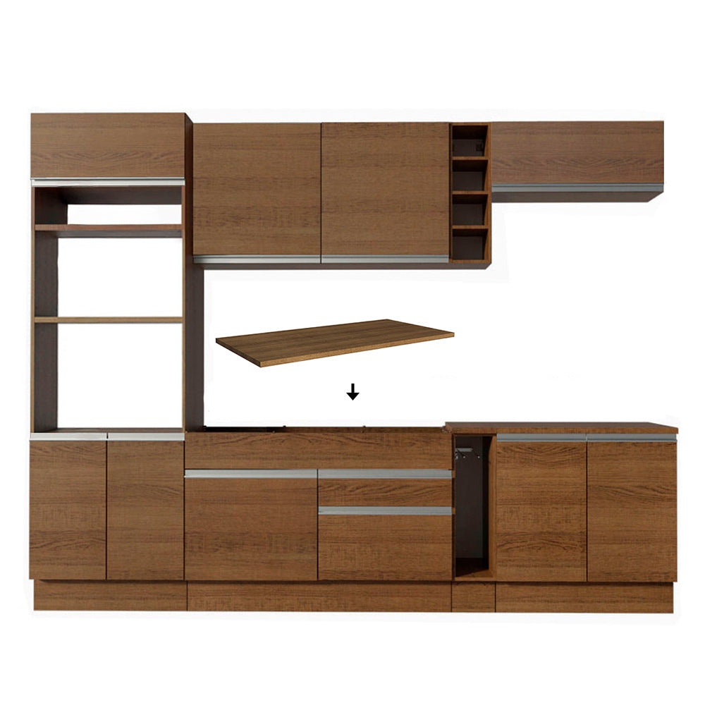 Cocina Integral 290 x 52 cm 9 Puertas 2 Cajones Con Mueble para Horno Marrón Glamy Madesa 12