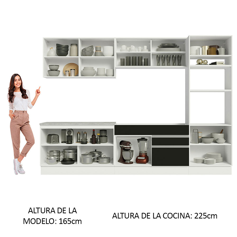 Cocina Integral 310 cm Con Mueble para Horno Blanco/Negro Glamy Madesa