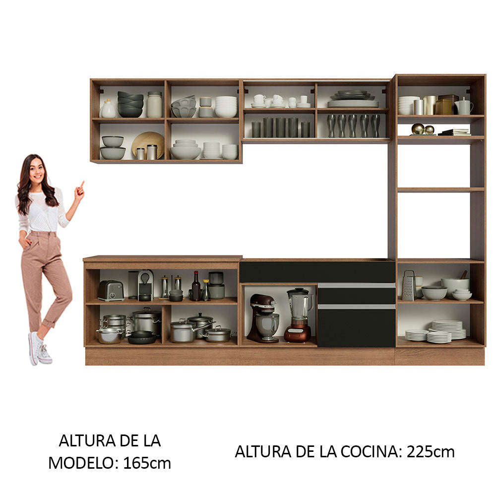 Cocina Integral 310 cm Con Mueble para Horno Marrón/Negro Glamy Madesa